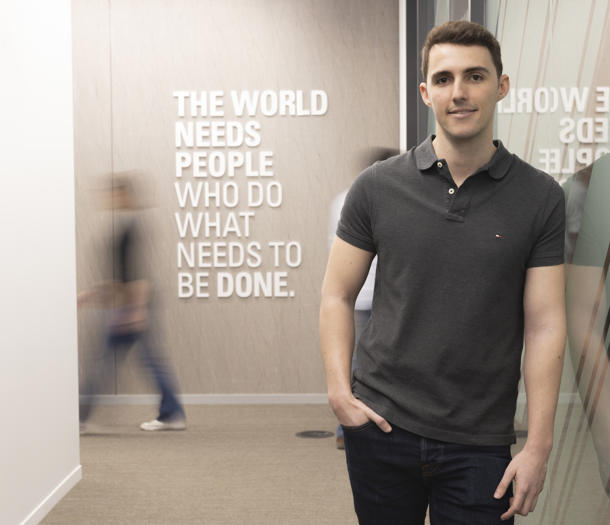 a person standing in a hallway